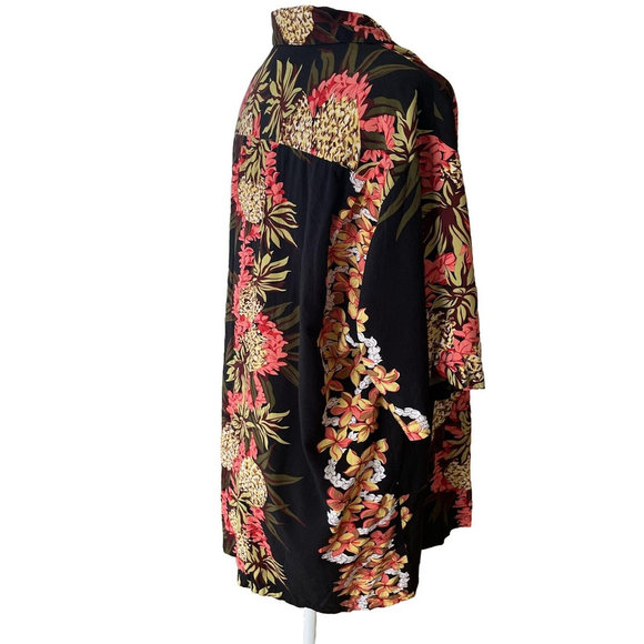 Vintage Hilo Hattie Mens Aloha Shirt Black Pineapple Orchid - Picture 5 of 13